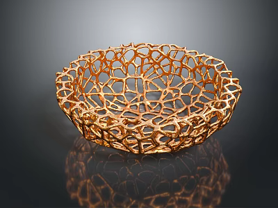 Golden Modern Metallic Hollow Mesh Bowl With Intricate Artistic Decorative Design 3d model