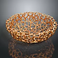 Golden Modern Metallic Hollow Mesh Bowl With Intricate Artistic Decorative Design