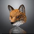 Realistic Fox Head 3D Model With Orange Fur Yellow Eyes Upright Ears And Reflection