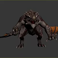 Mythical 3D Dragon Model With Scaled Body Sharp Horns Pointed Fangs And Orange Wings