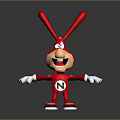 Red Cartoon Rabbit Character with Long Ears White Gloves Letter N Smiling in Gray Background