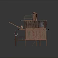Bamboo Stilt House With Multi Level Structure Thatched Roof Wooden Ladder And Circular Platform