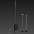 Metal Stove with Tall Chimney Pipe Stand and Small Container on White Background
