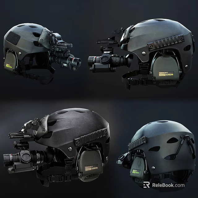 Tactical Military Helmet Featuring Night Vision Device Gear And Multiple Views 3d model 