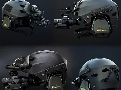 Tactical Military Helmet Featuring Night Vision Device Gear And Multiple Views 3d model