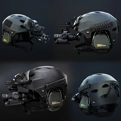 Tactical Military Helmet Featuring Night Vision Device Gear And Multiple Views 3d model