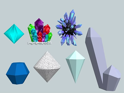 Colorful Crystal Decorative Ornament Set With Various Geometric Shapes And Vibrant Hues 3d model