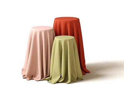 Pastel Pink Olive Green And Red Round Stools With Draped Fabric Tablecloths 3d model