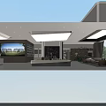 Modern Minimalist Sales Office Interior Design With Abstract Art Sculpture And Custom Wooden Display Shelves