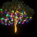 Garden Landscape Featuring Outdoor Decorated Tree With Bright Colorful Lights At Night