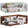 Modern Kids Bed with Patterned Pillows Soft Blanket and Upholstered Design