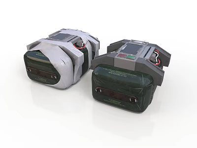 Gray And Green Mechanical Device Components With Buttons Cables And Panels 3d model