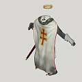 Game And Movie Character Wearing Golden Crown White Robe With Red Cross And Outstretched Arms