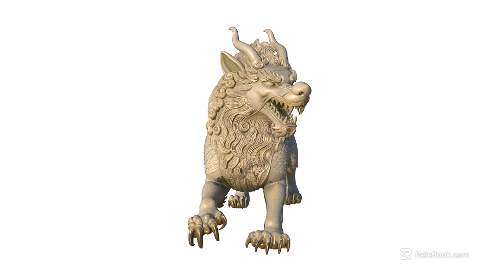 Traditional Kylin Stone Sculpture With Intricate Carving Details And Mythical Design 3d model 
