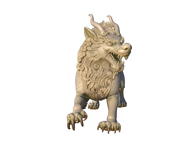 Traditional Kylin Stone Sculpture With Intricate Carving Details And Mythical Design 3d model
