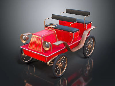 Vintage Red Open Top Car With Black Seats And Brass Wheels 3d model