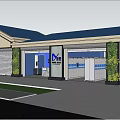 Coffee Shop Building Exterior Featuring Beige Walls Black Frames Vertical Greenery And Sloped Roof