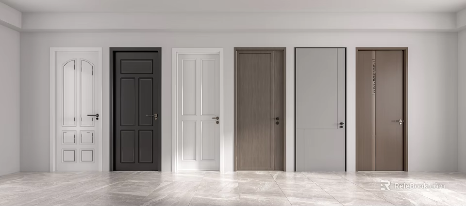 Modern Hinged Doors In Various Colors With Simple Design For Home Interior 3d model 