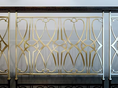 Elegant Decorative Gold And Silver Interior Railing With Intricate Geometric Patterns 3d model