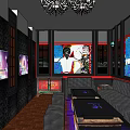 Stylish Bar Interior With Purple Lighting Stage And Large Screen Setup