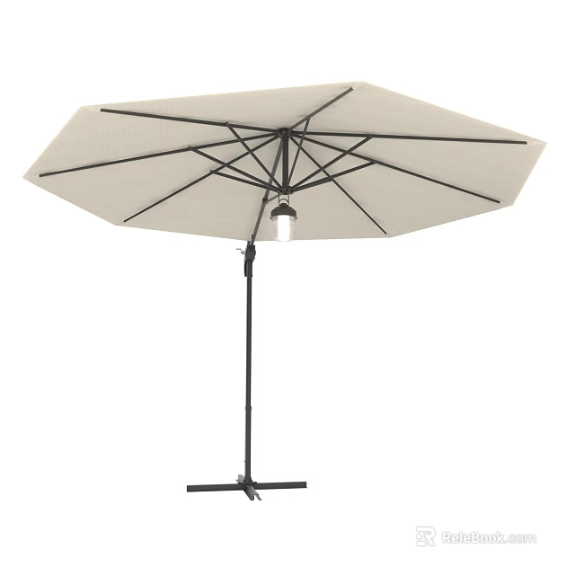 White Outdoor Patio Umbrella With Black Frame And Ribs For Sturdy Garden Shade Use 3d model 