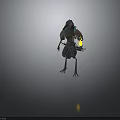 Anthropomorphic Crow Headed Warrior Character With Blue Brown Clothing Holding Sword Clawed Feet