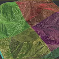 Detailed Terrain 3D Model With Green Mountains Valleys And Vegetation Cover