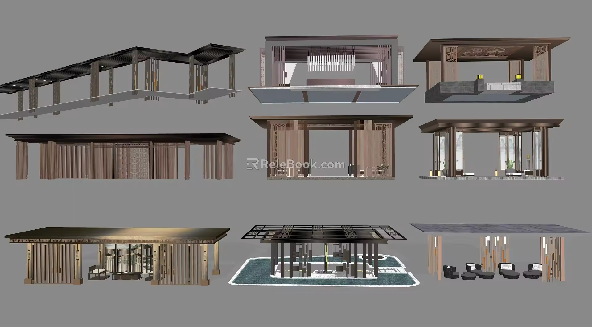 New Chinese Style Pavilion Corridor Pavilion 3d model