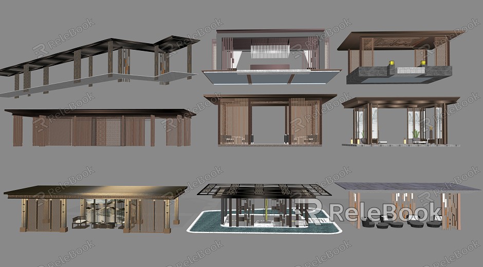 New Chinese Style Pavilion Corridor Pavilion model