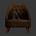 Elegant Brown Tufted Upholstered Single Seater Sofa With Red Legs Design