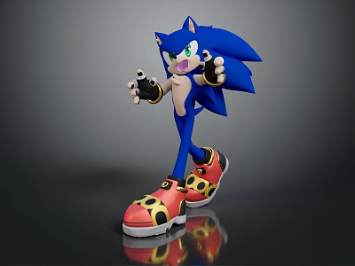 Sonic The Blue Hedgehog Character With Green Eyes And Red Shoes In Dynamic Pose 3d model