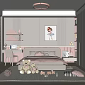 Kids Room Interior With Pink Bed Teddy Bears Cloud Shelves And Ballerina Painting