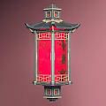 Traditional Chinese Lantern With Pagoda Style Roof Red Luminous Panel And Black Frame Design