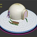 Traditional White Dome Building With Sled And Colorful Stripes On Circular Platform
