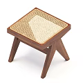 Elegant Wooden Stool With Handwoven Rattan Seat And Angled Triangular Legs