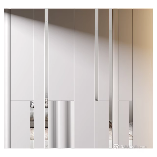 Modern Contemporary Background Wall With Vertical Metallic Strips And Minimalist Interior Design 3d model 