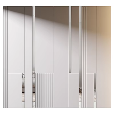 Modern Contemporary Background Wall With Vertical Metallic Strips And Minimalist Interior Design 3d model