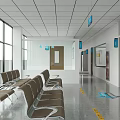 Modern Hospital Outpatient Clinic Waiting Area With Seating Signage And Corridor