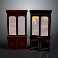 Classic Dark Wooden Display Cabinets With Glass Doors And Decorative Trim Details