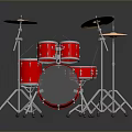 Red Drum Set With Drums Cymbals And Adjustable Metal Stands 3d model