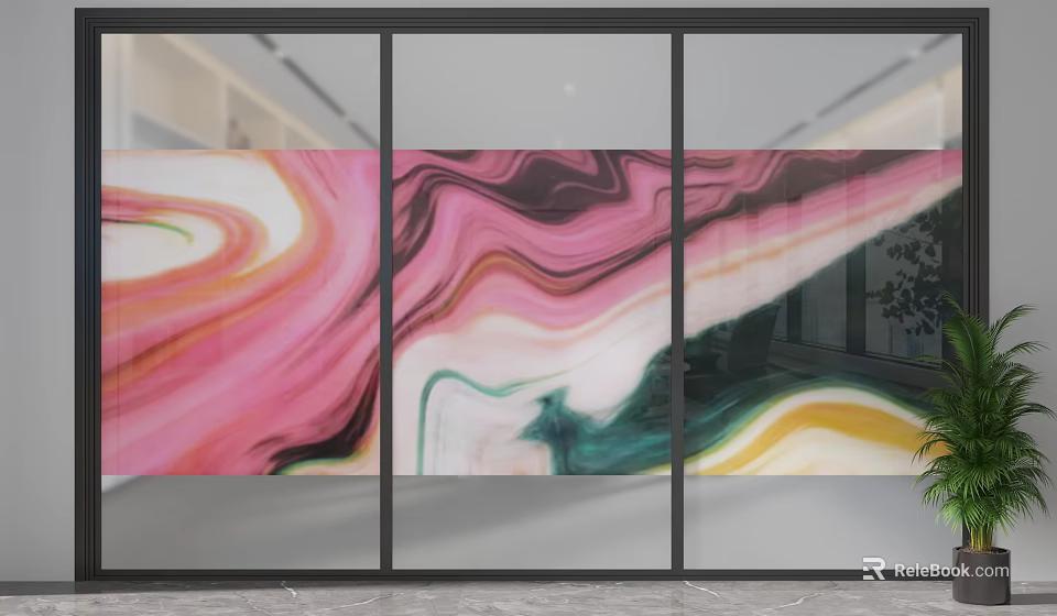 Modern Glass Partition Featuring Colorful Swirl Pattern For Interior Space Decorative Design 3d model 
