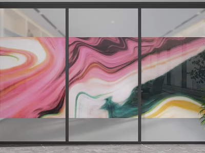 Modern Glass Partition Featuring Colorful Swirl Pattern For Interior Space Decorative Design 3d model
