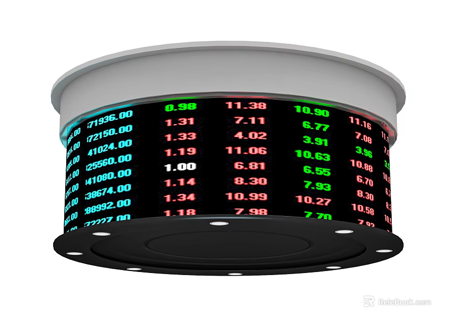 Circular Computer Data Display Device With Multiple Screens And Green Red Numbers 3d model