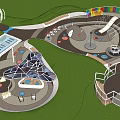 Modern Playground Design With Colorful Structures Slides Curved Paths And Seating Areas 3d model