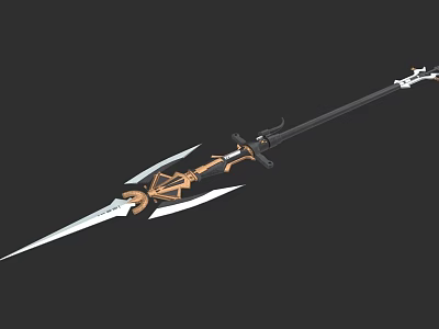 Ornate Decorative Weapon Featuring Golden Accents Sharp Blades And Intricate Handle 3d model