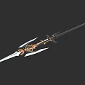 Ornate Decorative Weapon Featuring Golden Accents Sharp Blades And Intricate Handle
