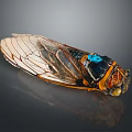 Cicada Exuvia With Transparent Wings Blue Spots And Detailed Texture On Dark Background