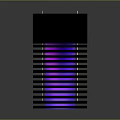 Cartoon Scene Showcasing Geometric Striped Structure With Purple Blue Lighting And Reflective Surface
