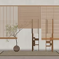 Modern Bamboo Blinds In Room Interior With Natural Plant Wooden Lamp And Woven Mat