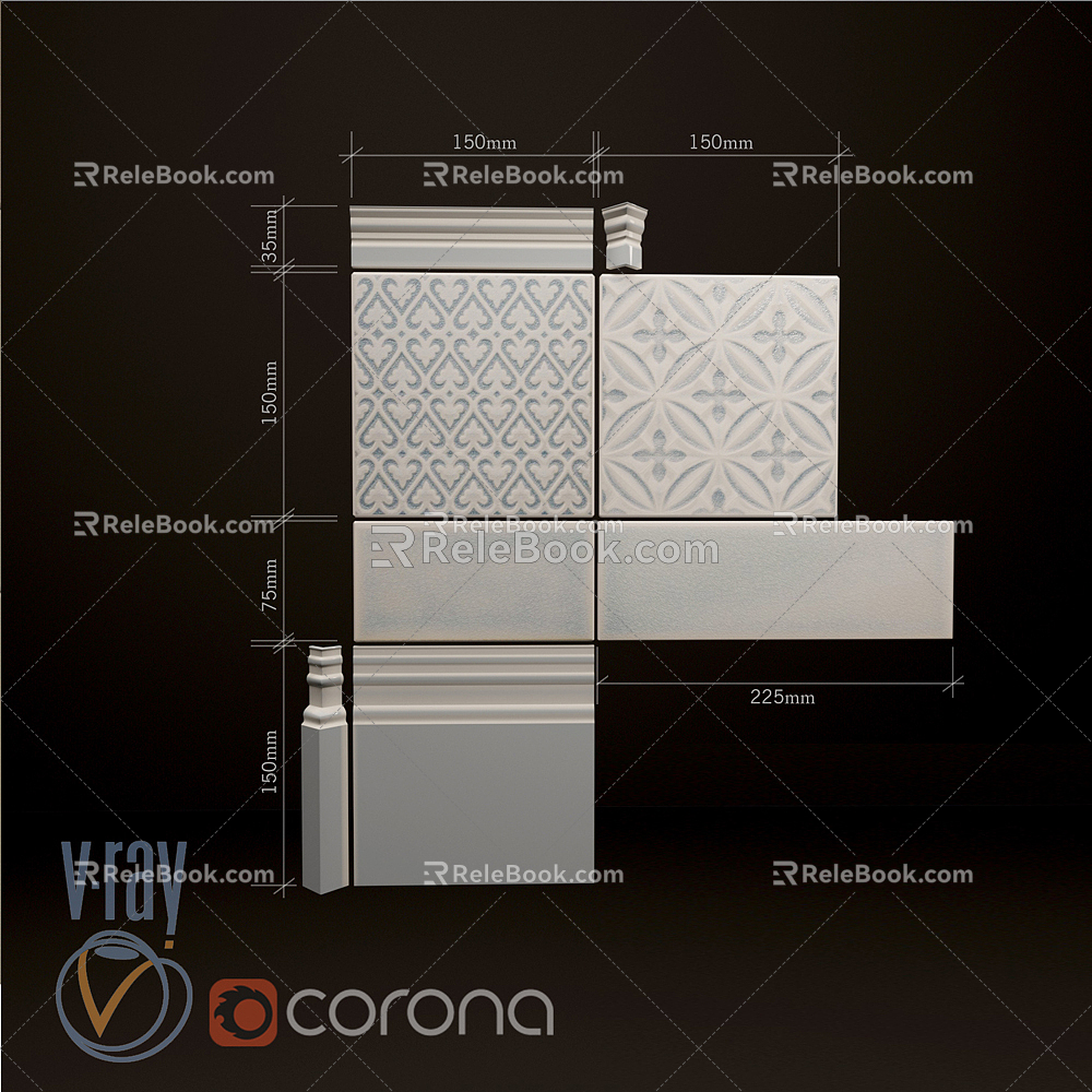 Modern Tile Kitchen Tile Patchwork Combo 3d model